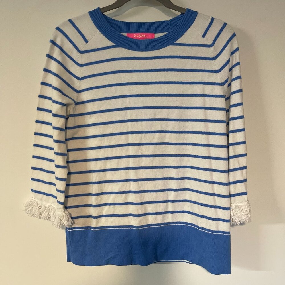 Lilly Pulitzer Dasha striped fringe 3/4 sleeve sweater small